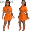 Designer Women Clothing Two Piece Dress Set Fashion Sexy Button Short Rok Suit veelzijdige patch tas korte mouw geplooide jurken