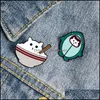 Pins Brooches Jewelry Cartoon Student Cat In Shark Brooch Unisex Bowl Chopsticks Kitten Enamel Cor Badges Bag Cowboy Scarf Clothes Animals