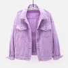 Women's Denim Jacket Spring Autumn Short Coat Pink Jean Jackets Casual Tops Purple Yellow White Loose Tops Lady Outerwear KW02 220813