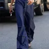 Jacqueline Summer Y2K Calças de carga azul feminino Outifit de cordão de cordão Baggy Sexy Crop Top e Low Wid Pernas Pant Set Moda 220704