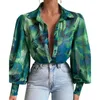 Women's Blouses & Shirts Fashion Women Shirt Turn-Down Collar Wide Cuffs Shoulder Pleating Lantern Sleeve Floral Print Vintage For ClothingW