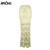Aproms Bohemia Crochet Kintted Long Maxi Skirt Women Vintage Cotton Hollow Out Skirts Ladies Summer Beach Pencil 220317