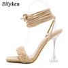 Sandals Eilyken Women Sandals Weaving Fashion Style Ankle Strap Sandals Clear Perspex High Heels Lady Summer Hot Selling Party Shoes 220318