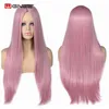 Wignee rose cheveux longs raides synthétique pour les femmes Cosplay milieu partie quotidienne/fête résistant à la chaleur sans colle s 220622