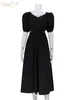 Clacive Women Summer Short Sleeve Black Dress Elegant Loose High Waist Midi es Sexy Hollow Out Backless Female 220704