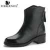 DRKANOL Nouveau automne hiver talon épais bottines femmes en cuir véritable fermeture à glissière chaussures chaudes bottes antidérapantes femmes bottes H8293 201102