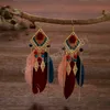 Moda Bohemian Long Chain Feather Tassel Brincos para mulheres azuis azuis brancos de cor geom￩trica Brincos pendentes Mujer