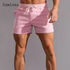 Samlona Men Leisure Shorts Summer Sexy Laceup Skinny Shorts Plus size 3xl Male Casual Beach Short Pants Blue White 220613