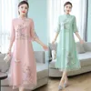 Women Cheongsam Improved Dress Retro Elegant Embroidery Long es Floral Party Chinese Female High Quality Clothing 220521