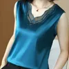 Ärmlös faux satin siden tank toppar kvinnor sommar rygglös camisole spaghetti rem topp kvinnor halter v hals grundläggande vit cami 220617826412