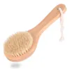 Dry Skin Body Brush with Short Wooden Handle Boar Bristles Shower Scrubber Exfoliating Massager EE