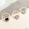 Fashion Jewelry Double-layer Pearl Bead Rings Sweet Temperament Elastic Rope Love Rhinestones Finger Ring Wedding Party Jewelry