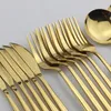 24 st guld servis set spegel cutlery tabellen rostfritt stål plattvaror västerländskt silverkök middag knivsked gaffel bri4759854