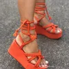 Summer 2022 Women Sandals Slope Heel Binding Rope Fashion Thick Bottom Shoes Retail And Wholesale