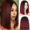 Ombre Sarışın Düz Kısa Bob İnsan Saç Perukları Brezilya Peruk Önceden Çekilmiş 13x1 Dantel Ön Remy Hair150%