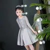 Girl's Dresses Baby Silver Princess Dress Appliques Kids Girls Formal Birthday Costume Hollow Out Pleated Prom Party Gown X01Girl's