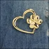 Biżuteria Sier Gold Plated Love Heart Paw Lapel Pin broszka pet mxhome dhjsg
