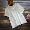 Мода Женские вышивающие блузки Zanzea кружевные топы с коротким рукавом Blusas Женская повседневная кнопка o Шея Туника Cemise негабаритный 220629