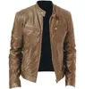 Hommes Brown Pu Veste En Cuir Moto Faux Cuir Moto Biker Veste Hommes Chaud Col Montant Veste Décontractée Garçon Grande Taille xxxl 4xl L220725