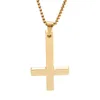 Fashion Silver/ Gold/ Black Inverted Cross Pendant Necklace For Mens Boys Stainless Steel Rolo Chain 3mm 24inch