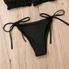 Summer Women Push Up Bikinis Set Solid Color Strapless Ruffles Baddräkter för Bandage Padded Beach Badkläder Lady 220615