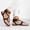 Sandals Flat Buckle Cross Bandage Hollow Solid Color Summer Wild Casual Soft Open Toe Shoes Women