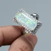 Bröllopsringar vintage silverfärg ring stor rektangel sten engagemang söt kvinnlig vit blå eld opal för kvinnor juvelrywedding2377345