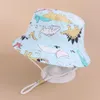 Baby Bucket Hats Summer Outdoor Fisherman Hat Kids Travel Beach Cartoon Animal Printed Sun Protection Caps Drawstring Adjustable Sunhat Sunbonnet Topee B8050