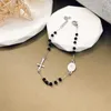Länkkedja 3mm Silver Cross Rosary Hand Crystal Pärlor Religiösa rostfritt stål JewelRylink Lars22