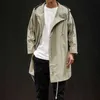 2019 Autumn New Casual Trench Coat Men Brand Fashion Medium Long Sleeves Solid Pocket Grooved Jacket Men Loose Windbreaker L220725