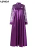 Summer Kaftan Party Dress Vonda Bohemian Women Long Sleeve Mock Neck Lace Patchwork Maxi Robes Ues Overdimensionerade 226014