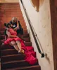 Exquisite Red Prom Dresses Plus Size Off Shoulder Beaded Evening Dress Custom Made TOpen Back Side Split Ruffles Party Gown Royal