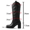 Platform Chunky Western Mid Calf Women's Boots High Heels Embroidered Square Toe Pull On Fashion Cowgirl Cowboy Boots Female 220725