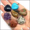 Konst och hantverk Arts Gifts Home Garden 20mm Natural Crystal Picture Agate Stone Love Heart Charms Rose Quartz Pendants Tre DH3U2