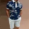 TwoPiece Summer Mens Fashion Lapel Zipper ShortSleeved T Casual Polo Shirt Shorts Set 220614