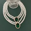 Pendant Necklaces Elegant Green Charm Necklace Romantic Pearl Choker Double-Layer Free-Pendant