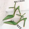 2022 letnie luksusowe damskie jedwabne zielone striptizerki sandały na obcasie Sexy 9.5cm wysokie sandały na obcasie zamknięte sandały z palcami wesele buty G220516