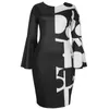 Grote maten jurken Elegante jurk 2022 Geometrische print Jaar Avond Feest Herfst Winter Flare Mouw Kerstcluboutfits 5XL