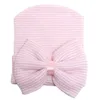 Nyfödda Baby Hattar Småbarn Sticka Bowknot Caps Crochet Soft Bomull Beanie Med Bow Barn Striped Hat Hair Bands