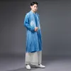 Etniska kläder för män kinesiska Hanfu manlig cheongsam traditionell tang kostym orientalisk dräkt andningsbar tryck blå asiatisk outfit