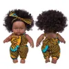 Dolls African Black Baby Toy عيون بنية واقعية وذاتية سوداء محاكاة الجلد الكرتونية لطيف Mini Boy Girl Gift 220826