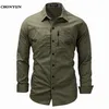 Nya herrar Slim Fit Dress Shirts Masculina Business Male Long Sleeves Army Casual Wid Down Neck Shirt Homme Size 3xl