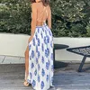 Sexy backless slip vintage print maxi corset summer dress evening prom long dresses for women 2022 party beach casual boho dress 220507