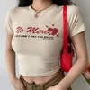 Brown Vintage Top Mulheres Carta Gráfico Grunge T-Shirt Bodycon Cyber ​​Cyber ​​Bebê Tee Y2K Verão CORSET Indie Estética Roupas 220318