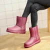 Резиновые сапоги Женская непромокаемая рабочая обувь для девочек Водные туфли до середины икры Зимние плюшевые теплые резиновые сапоги с мехом EVA Anti Slip Solid Solid