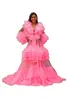 Robes de bal de maternité Sheer Tulle Photo Robe Manches plissées Mesh Puffy Photoshoot ou Babyshower Robe pour femme enceinte