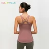 ColorValue Cross Straps Gym Yoga Vest女性通気性パッド付きワークアウトフィットネスタンクトップナイロンアスレチックスポーツノースリーブシャツT200401