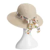 Breite Krempeln Hüte Sommer Frauen Stroh Sonnenhut mit Blumenabdruckband Bowknot Mode Girls Foldable Strandschutz Hutswide Chur22