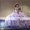 Lilas lavande épaules dénudées robes de Quinceanera 3D Appliques perlées à lacets Robe Corset longue fille robes de soirée de bal Robe