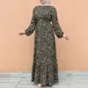 Ubranie etniczne Eleganckie nadruk Maxi kwiatowe sukienki dla kobiet wiosna jesień 2022 muzułmańskie dubai o-duber full rękawe sukienki kobiece ubrania